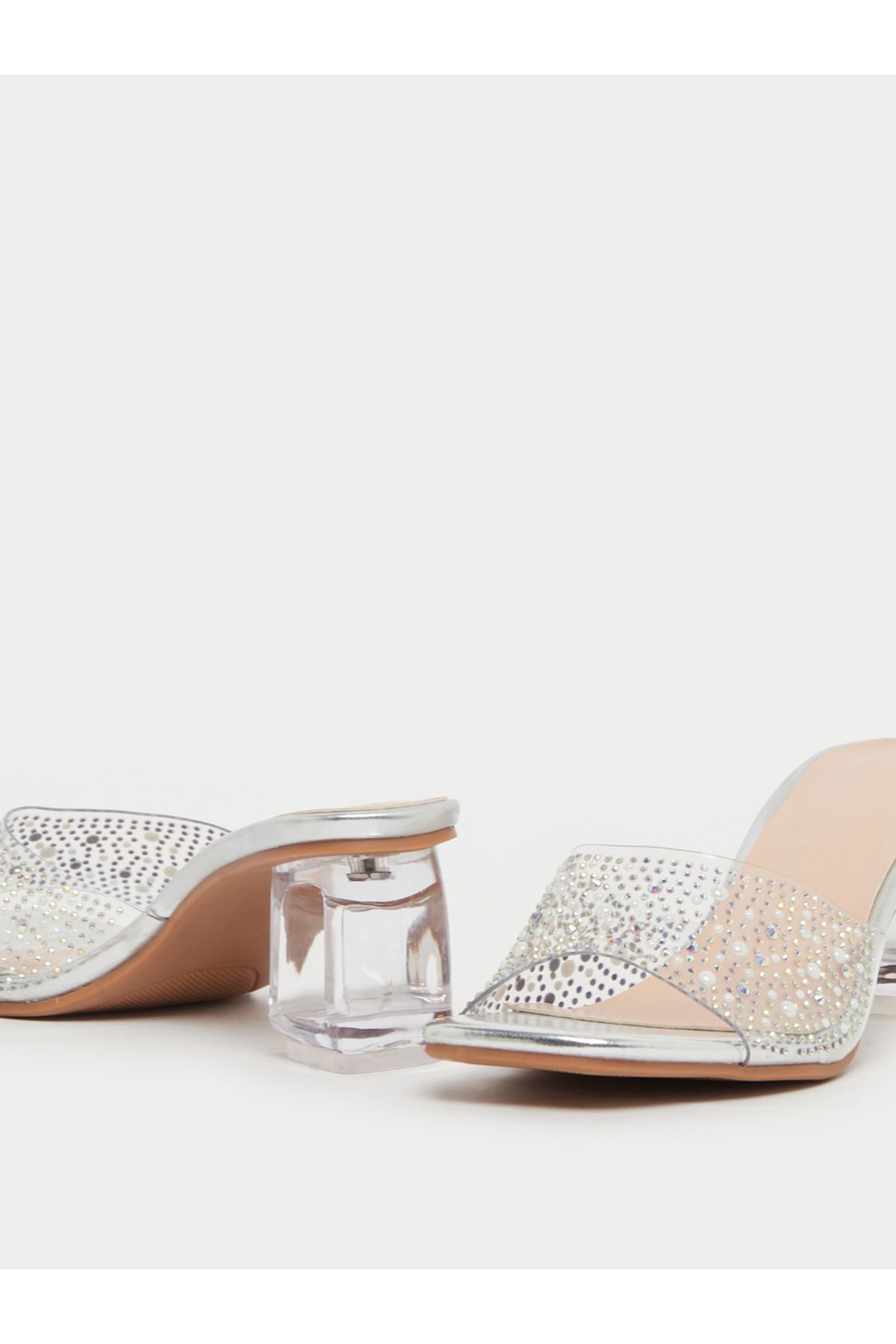 Take Two By Styli-Embellished Transparent Strap Block Heel Sandals 3