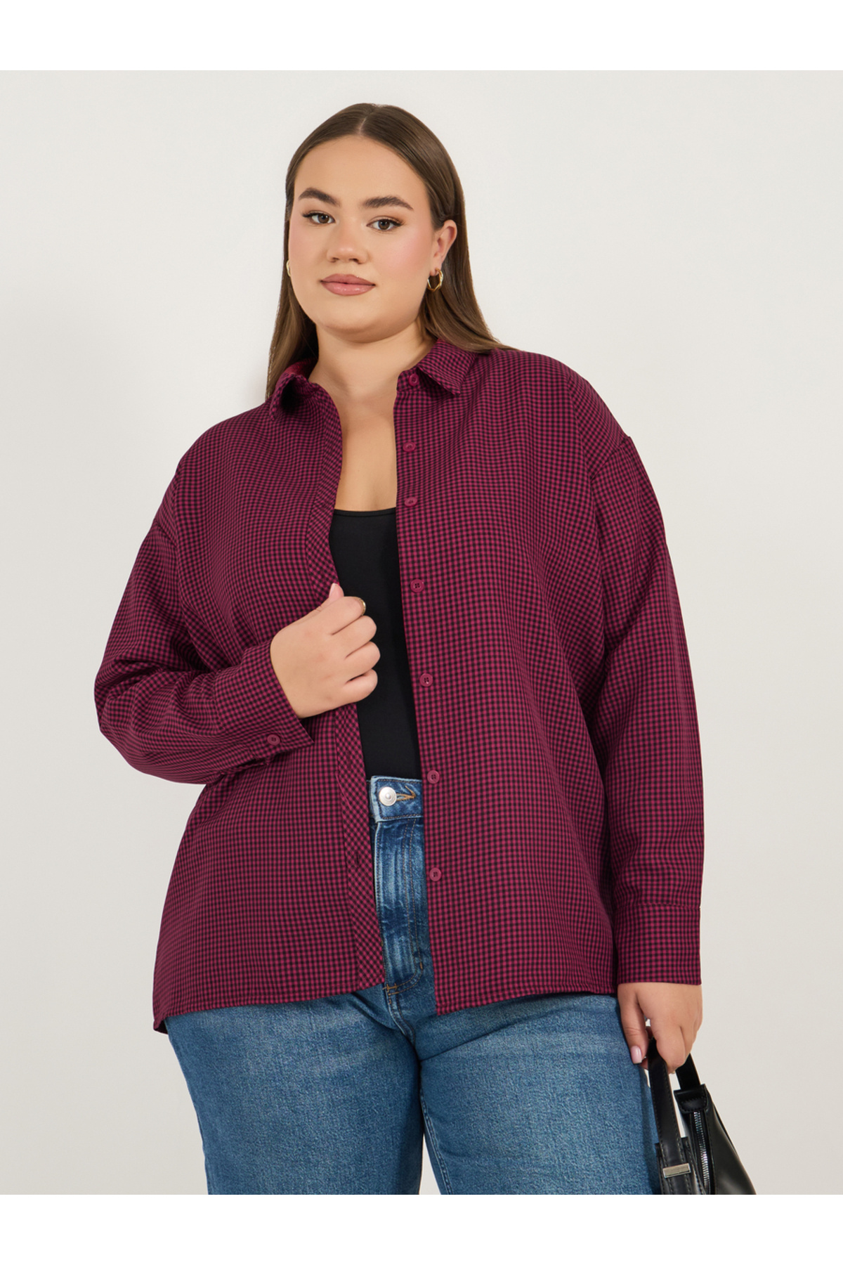 Styli-Plus Size Checked Oversized Shirt 1