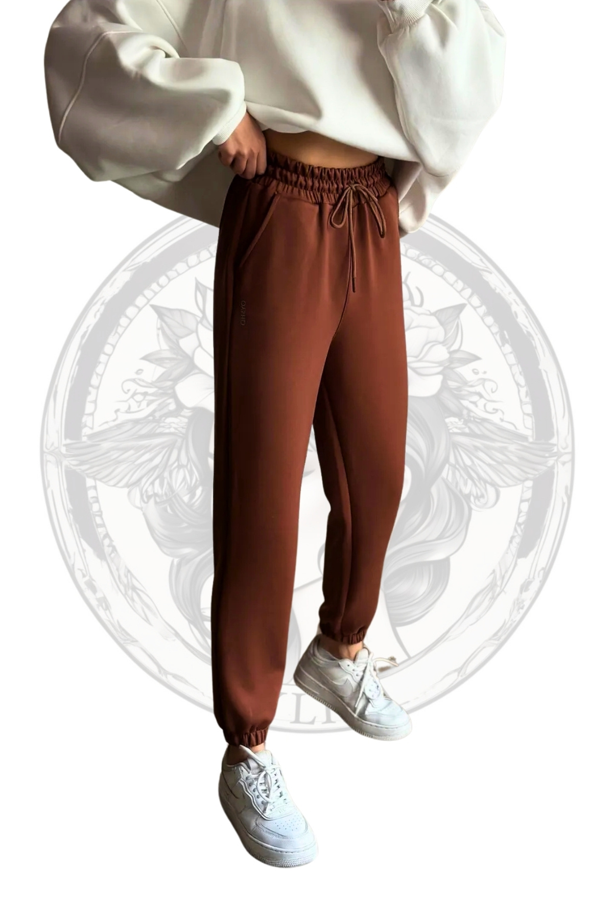 Hney Kahverengi Oys Modal Kumaş Jogger Kadın Eşofman Altı Iki Cepli, Yüksek Bel, Spor Ve Günlük Kullanım