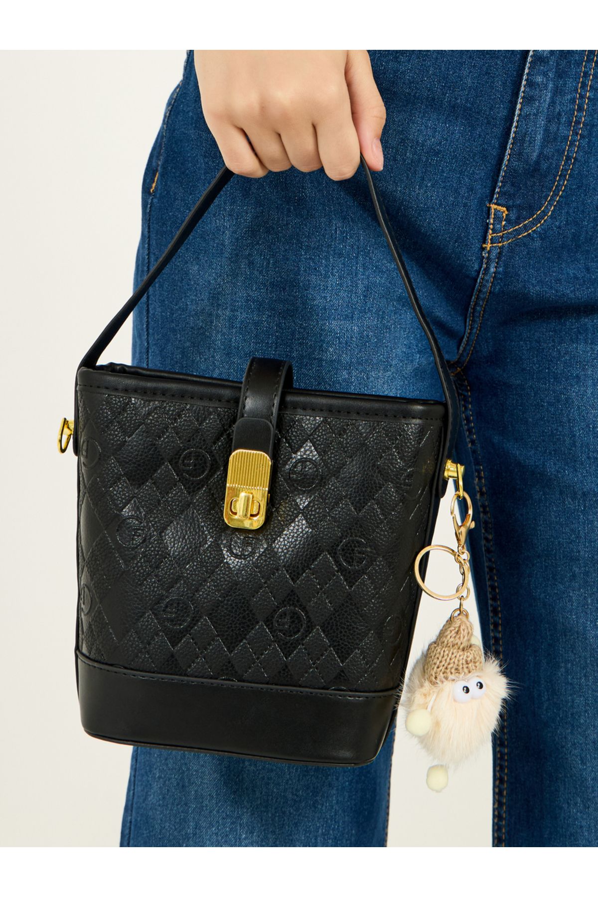 Styli-Textured Bucket Bag with Charm Accent 2