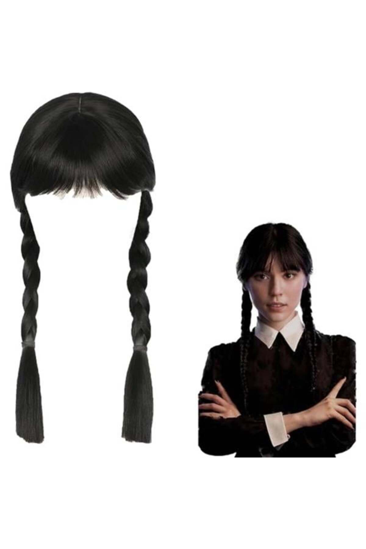 feifei Wednesday Siyah Örgülü Peruk