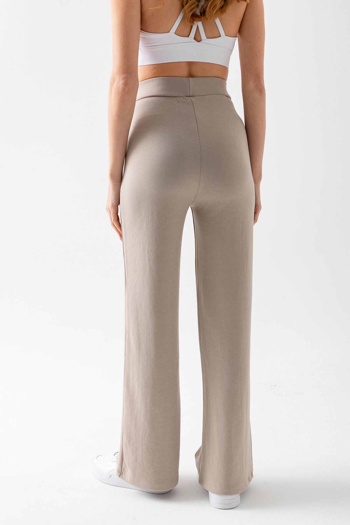 CNRCollection-Women's Stone Color Gathering Wide Fit Leg Modal Fabric Leggings Trousers 8