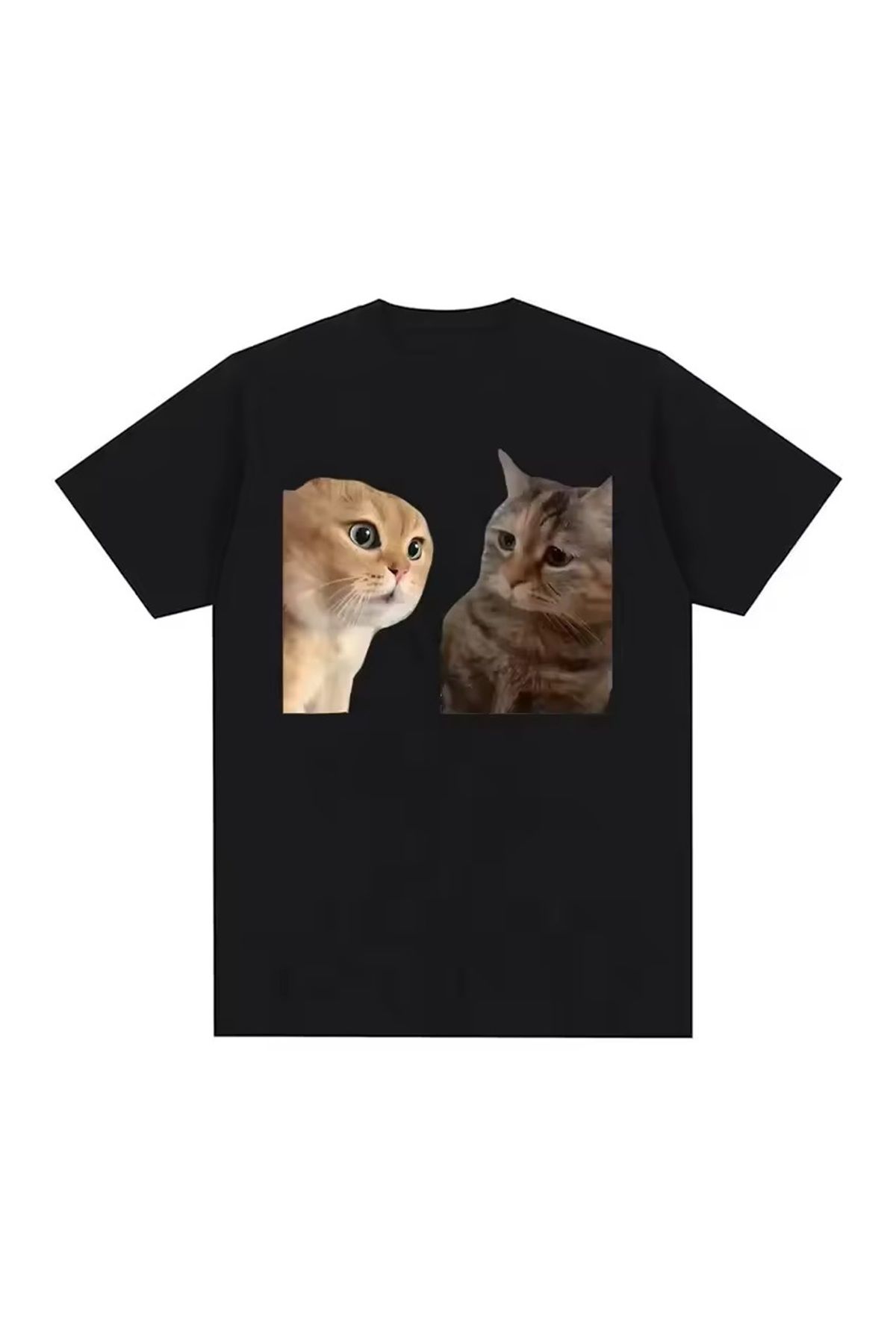 LEIVOR Komik Kedi Poz Baskılı Unisex Pamuk T-shirt