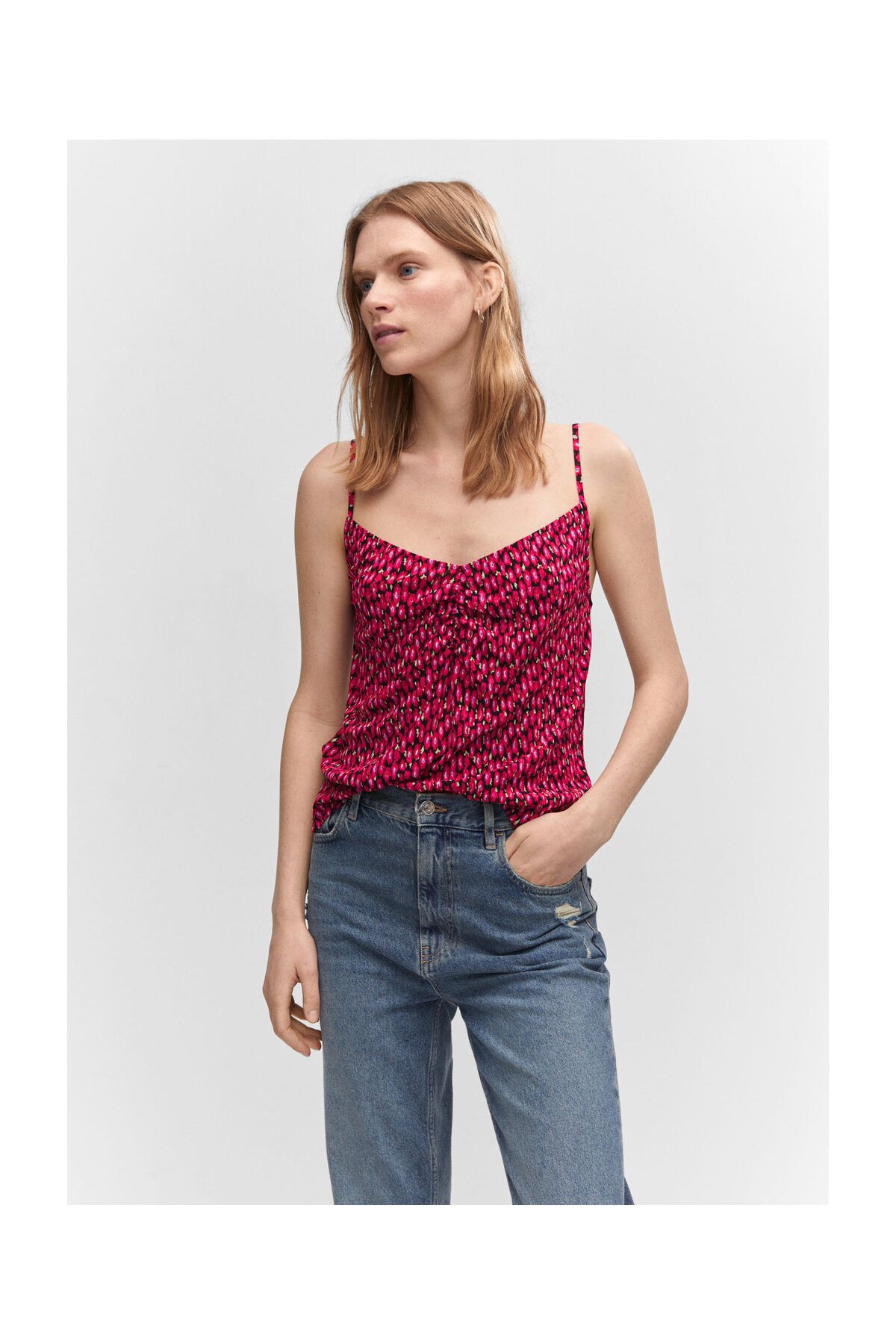 MANGO Woman-Print ruched top 8