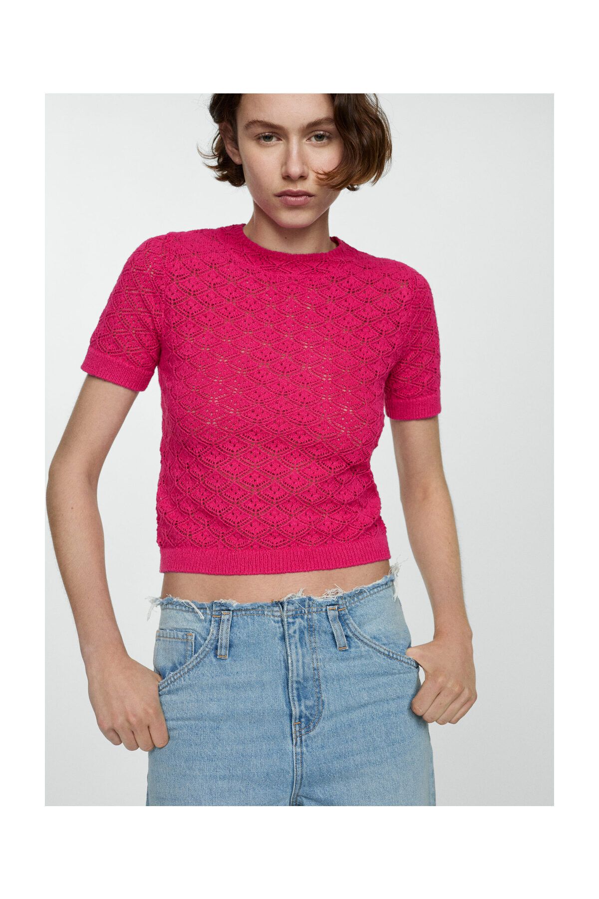 MANGO Woman-Pulover ajurat cu maneca scurta 3