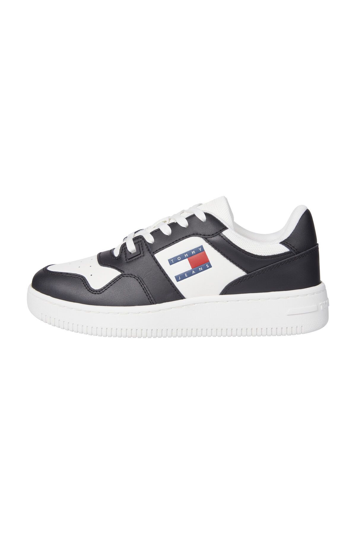 Tommy Hilfiger Czarne Skórzane Trampki - Wygodna Płaska Podeszwa, Oddychająca Cholewka En0en02505-0gs Kobieta - 39