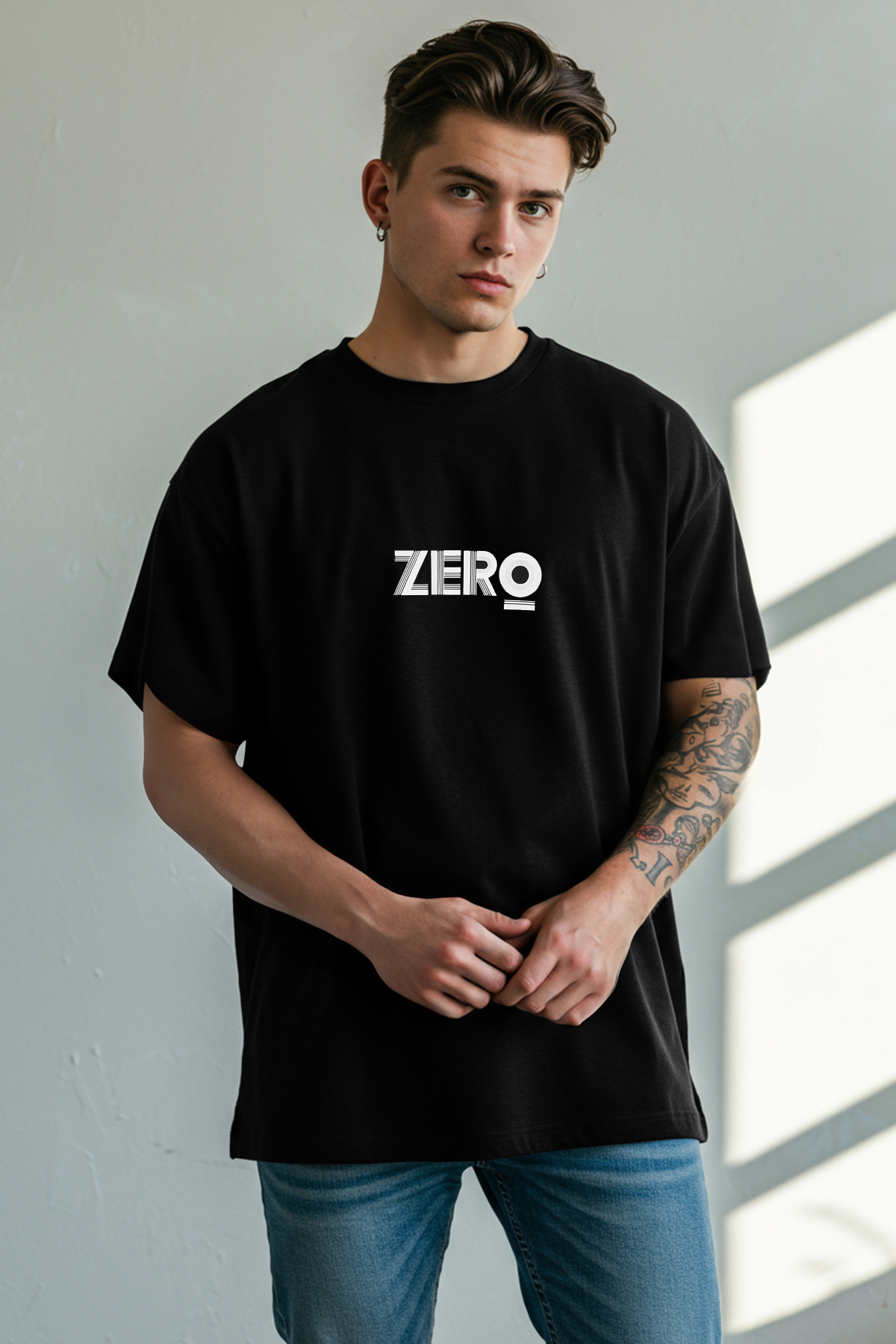 Trendyolmilla Man Siyah Regular/Normal Kesim Zero Baskılı %100 Pamuk T-Shirt