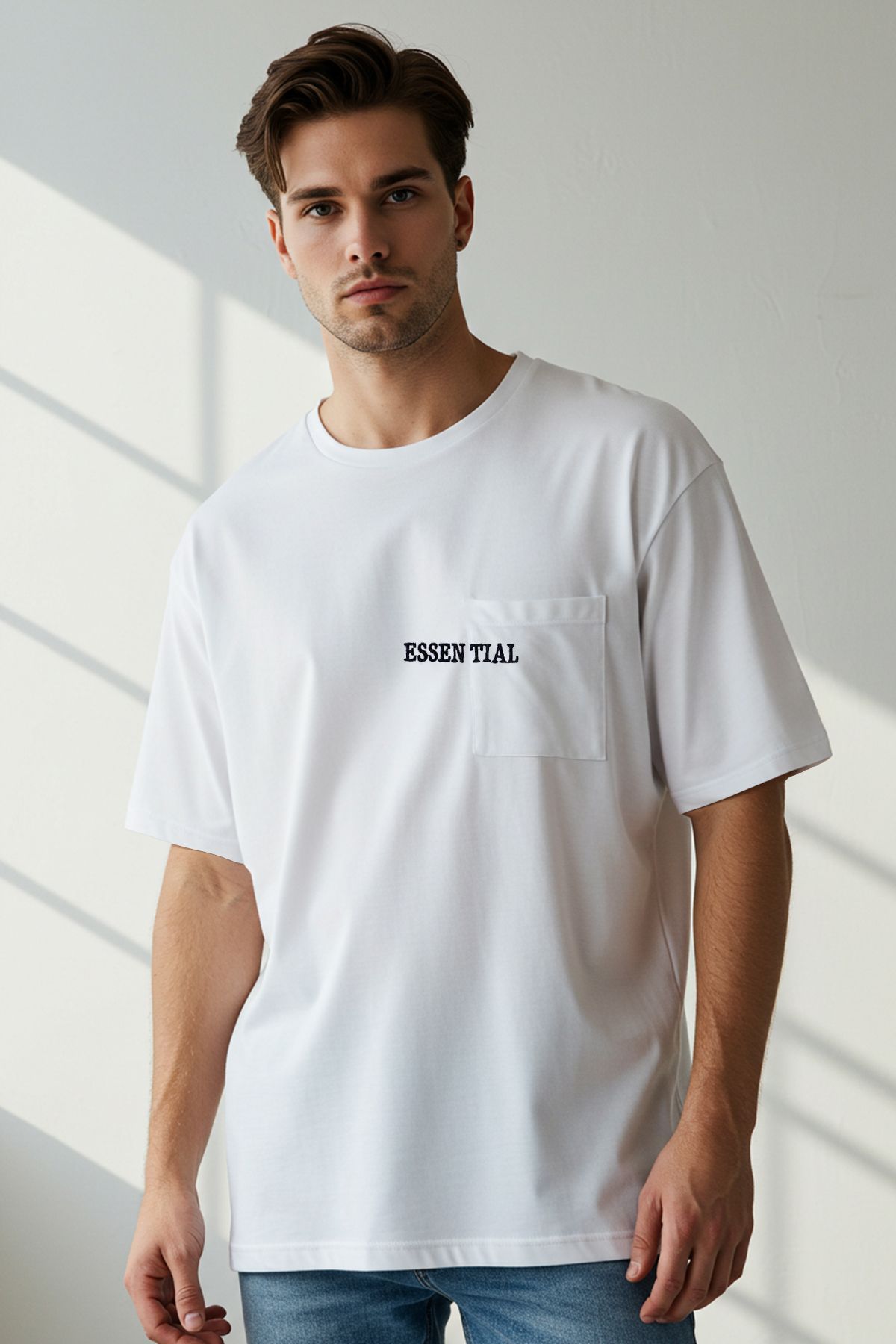 Trendyol Collection Oversize'owa Biała Haftowana Bawełniana Koszulka - Z Kieszeniami, Tmnss25ts00120 Mężczyzna - 2XL