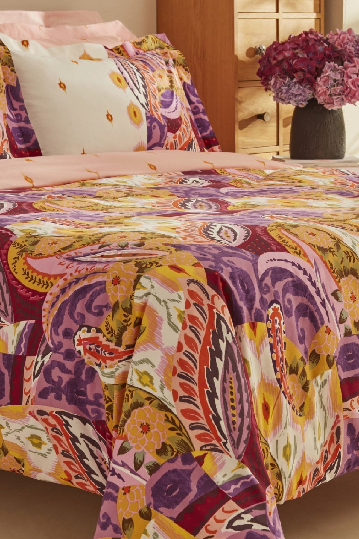 Karaca Home-Ruiz Fuchsia Double 100% Cotton Bedding Set 6