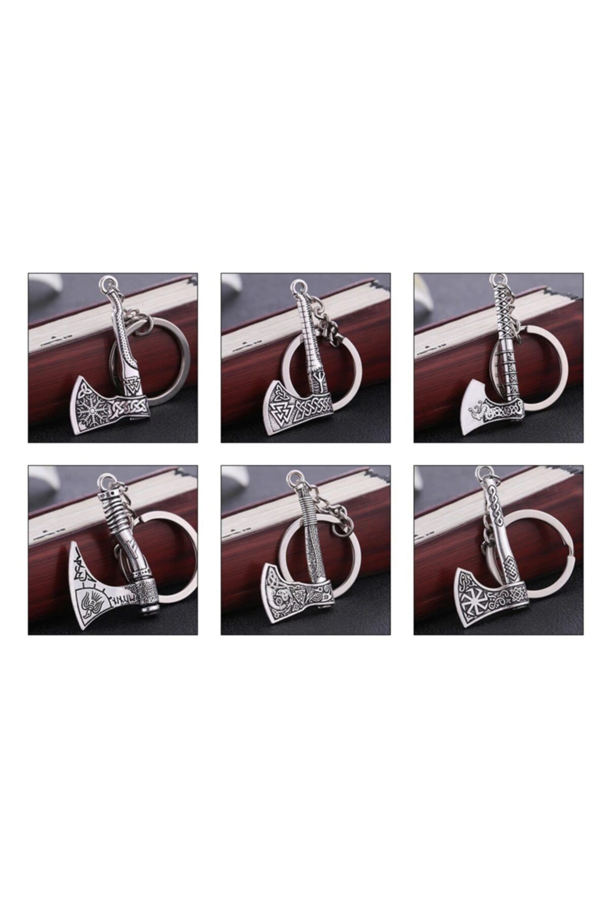 Viking-Scandinavian Valknut Triquetra Kolovrat - Axe Steel Keychain with Nordic Figure and Symbol Detail 2