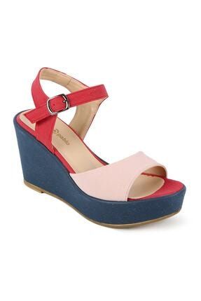 L40 Renkli Dolgu Topuklu Yazlık Kadın Ayakkabı