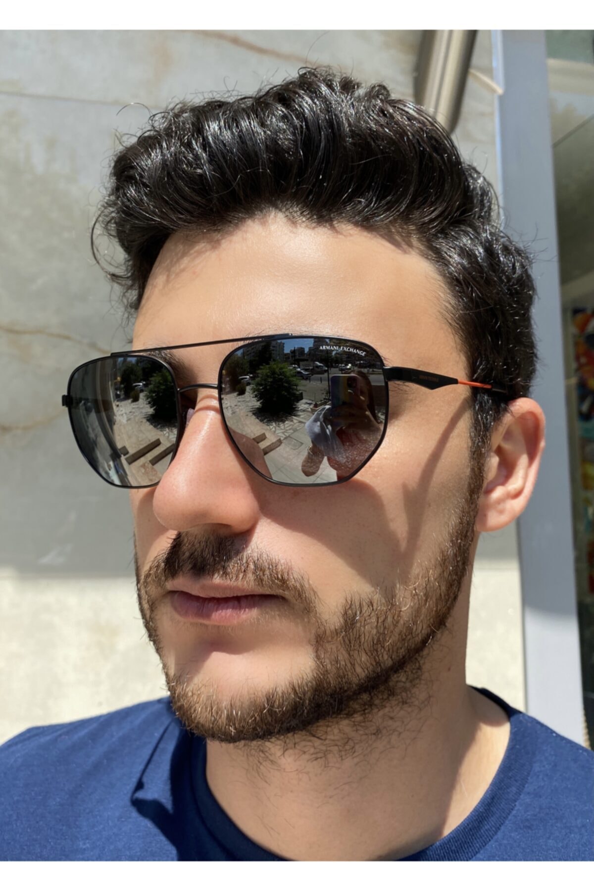 آرمانی اکسچنج عینک آفتابی مردانه مدل اشکی با لنز آینه‌ای AX 2033 6063/6g