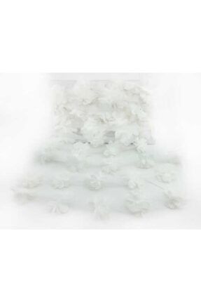 Beyaz Lazer Gül 1m Lazer Kesim Gül Süsleme Paketleme Malzemesi 12 Adet Organze Kumaş Yapay Çiçekler AKERLAZERGULD0001