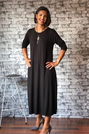 Siyah Uzun Kollu Pamuklu Penye Elbise Irmak-uzunkollu-siyah-penye