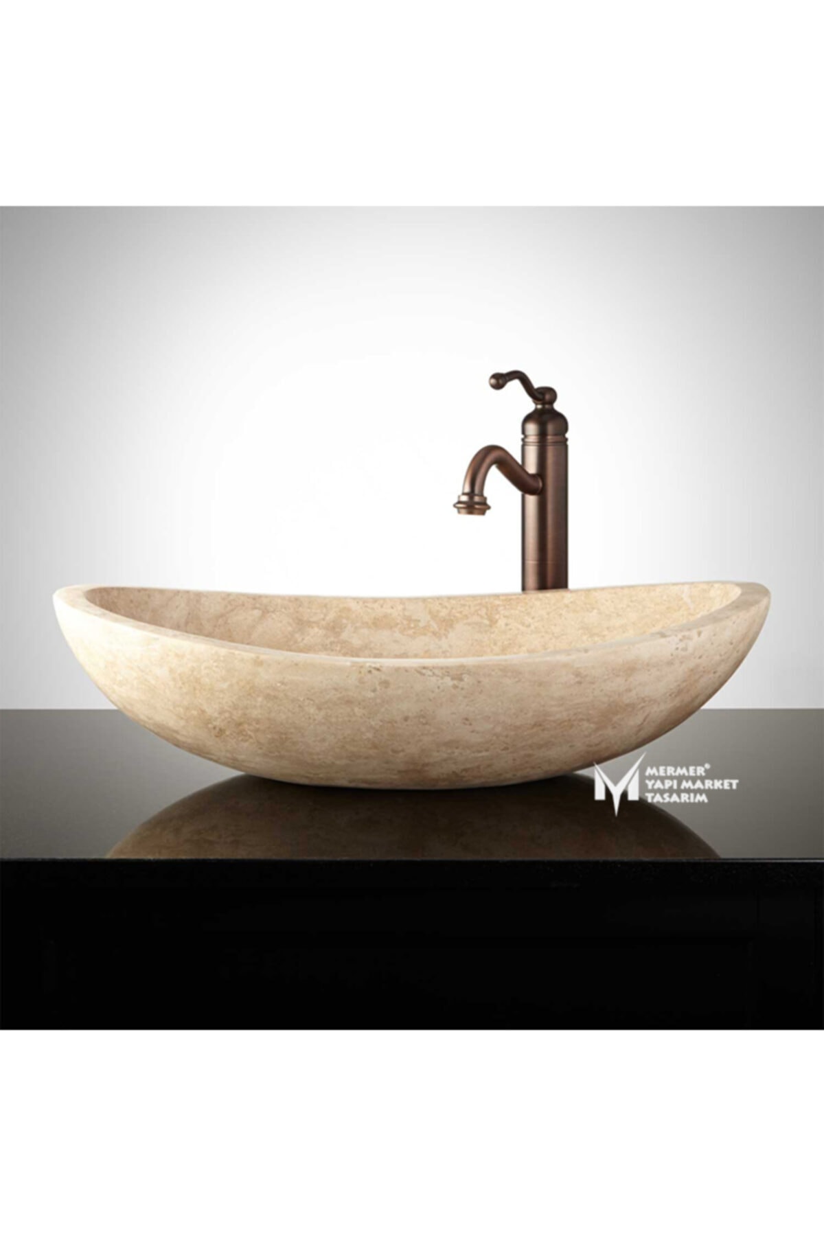MYM Mermer Yapı Market Tasarım Traverten Elips Lavabo