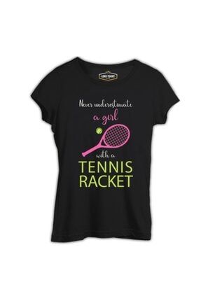 Kadın Tenis Pembe Raket Siyah Tshirt BS-1730