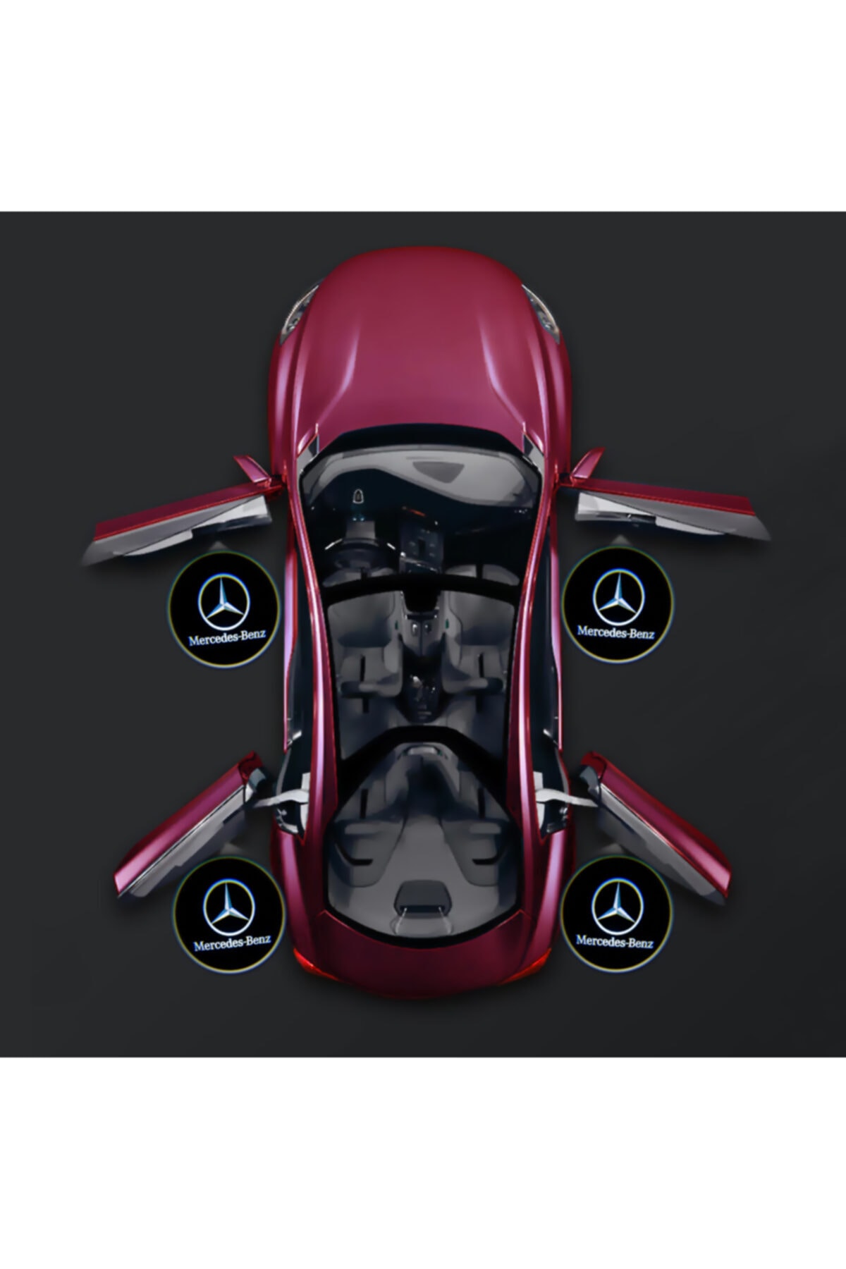 Mercedes Kapı Altı Pilli Led Logo Hd Lens Karanlık Ve Mesafe Sensörlü Led Işıklı Lamba