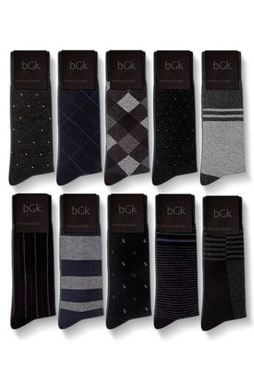 10 Çift Erkek Çok Renkli Pamuklu Çorap BGK-60014