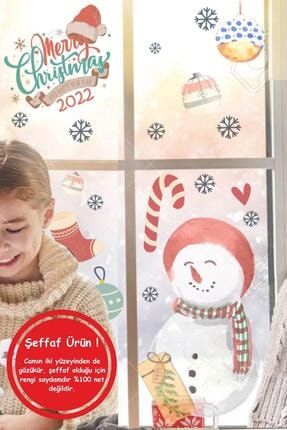 Yılbaşı Şeffaf Sticker Kardan Adam Ve Merry Christmas 2023 Çocuk Odası Sticker Seti k581