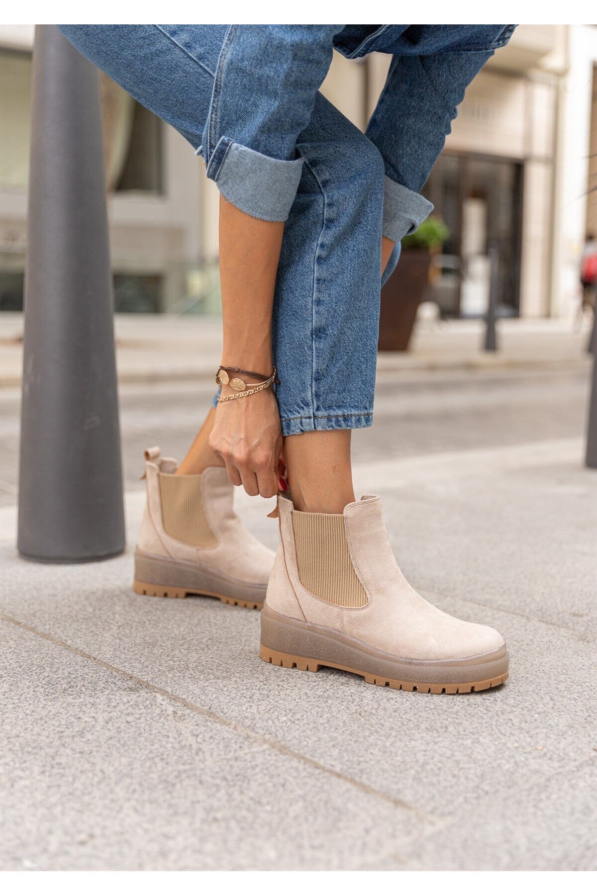 LuviShoes 4120 Bej Süet Kadın Bot