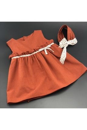 Keten Bandanalı Kız Bebek Elbise 6178