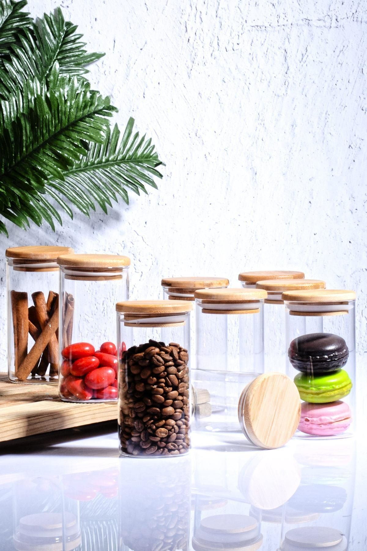 Porselen Diyar 9 Piece Glass Spice Rack with Bamboo Cover