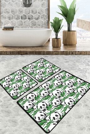 Green Panda Banyo Halısı Djt 3'lü Set Banyo Paspası Kaymaz Tabanlı Klozet Takımı 8683264222313