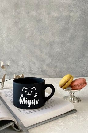 Kedi Miyav Siyah Espresso Fincanı Kahve Kupası Kupa Bardak Kahve Fincanı KUP368-2