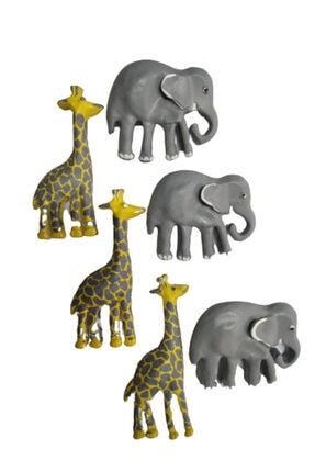 Fil Zürafa 6 Lı Set Biblo Kulp Bebek Çocuk Odası Dolap Çekmece Kulbu FİLZÜRAFA6LI1BSARI