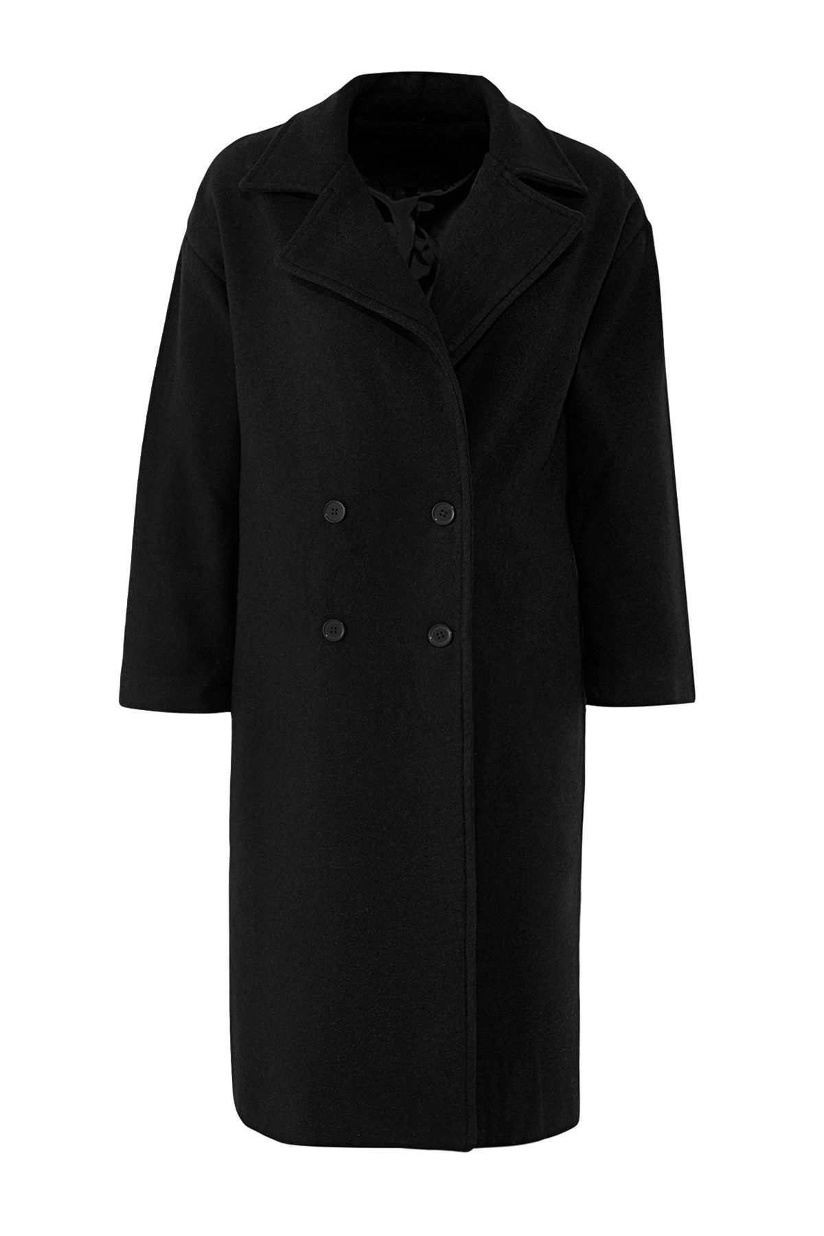 Trendyol Collection-Schwarzer, übergroßer, weit geschnittener langer Wollkaschmirmantel TWOAW21KB0038 6