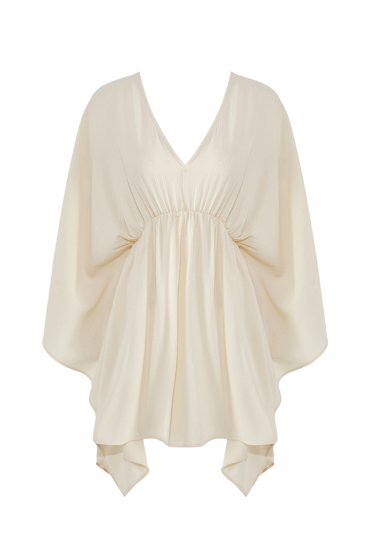 Trendyol Collection-Ecru Oversize Midi υφαντό 100% βαμβακερό φόρεμα παραλίας TBESS25EL00127 5