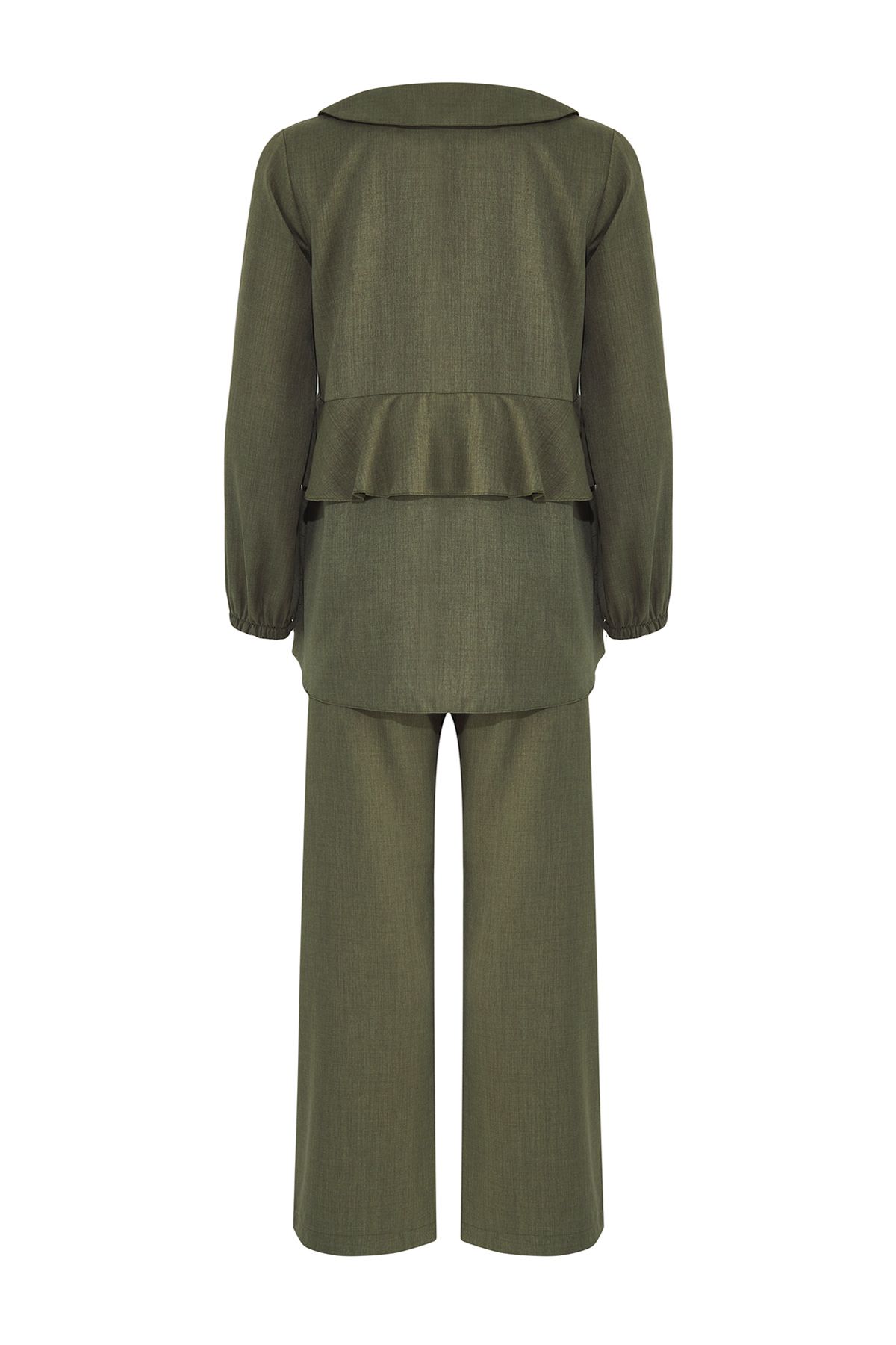 Trendyol Modest-Ruffle Detail Lacing Khaki Linen Top and Bottom Set Tctss25Us00022 6