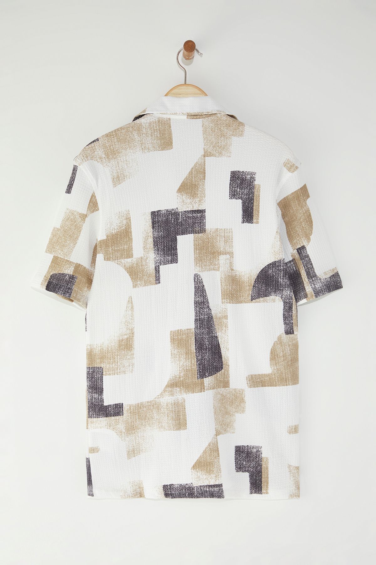 Trendyol Collection-Ecru Regular Fit rövid ujjú csavart csíkos laza nyári ing TMNSS25GO00014 8