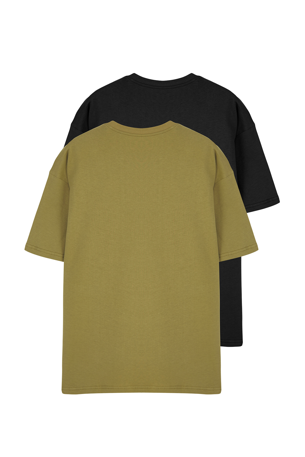 Trendyolmilla  Haki-Siyah Oversize/Geniş Kesim 2'li Paket Yazı Baskılı %100 Pamuk T-Shirt TMNSS25TS00211 - Görsel 10