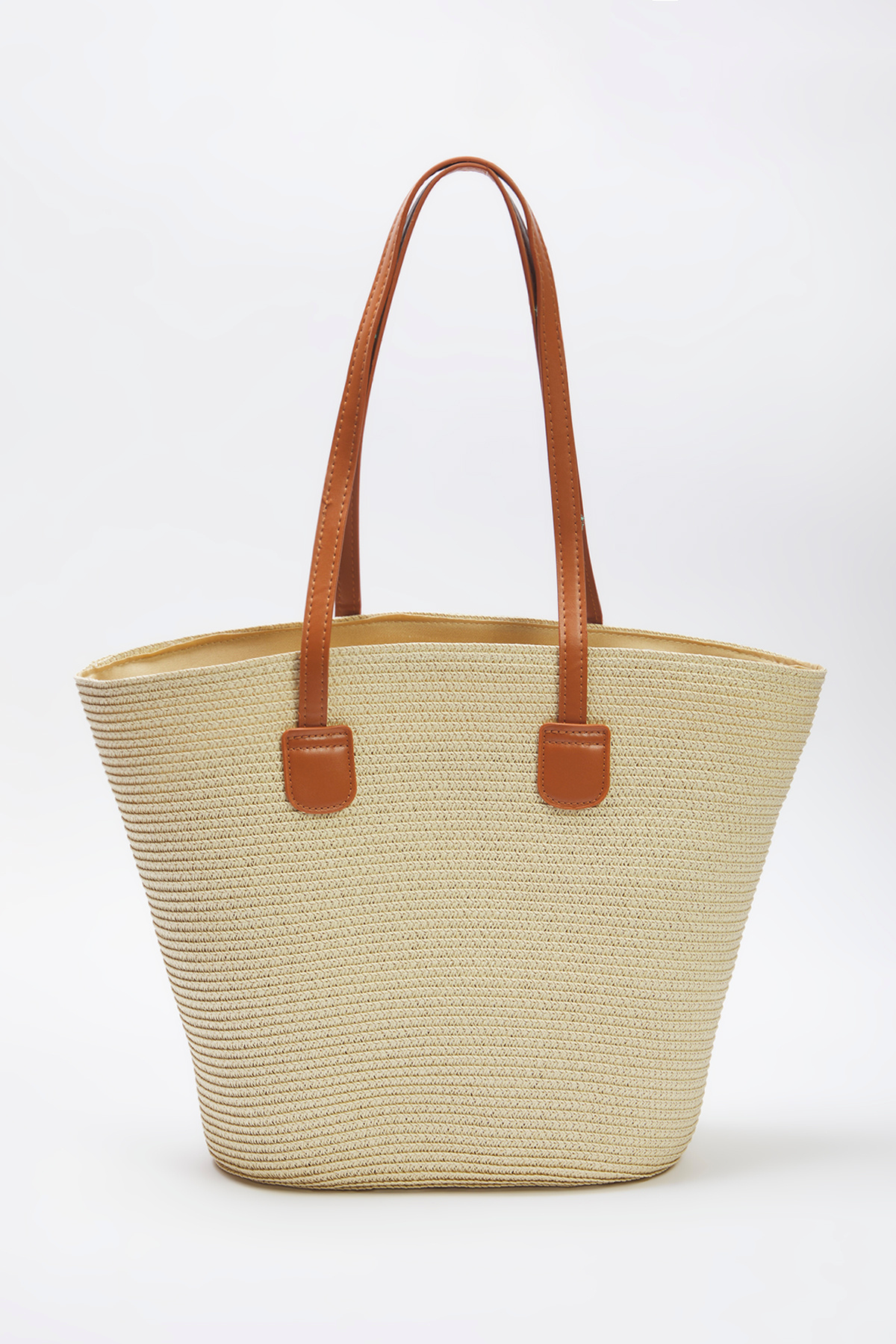 TRENDYOL SHOES-Beige Straw Handle Women's Maxi Shoulder Bag Takss25Oc00051 4