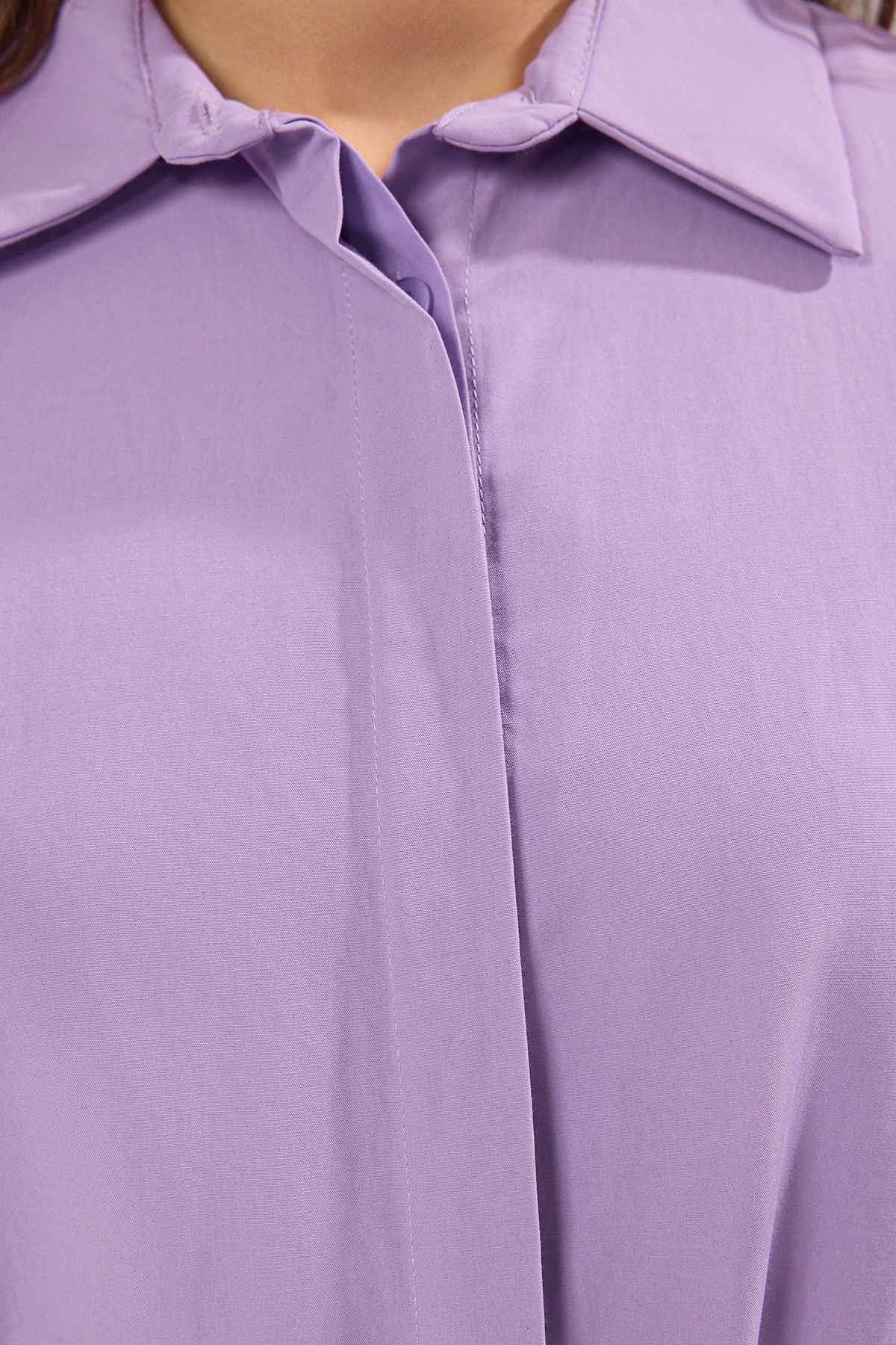 Trendyol Modest-Tkané bavlnené šaty s fialovým pásom TCTSS25EB00112 2