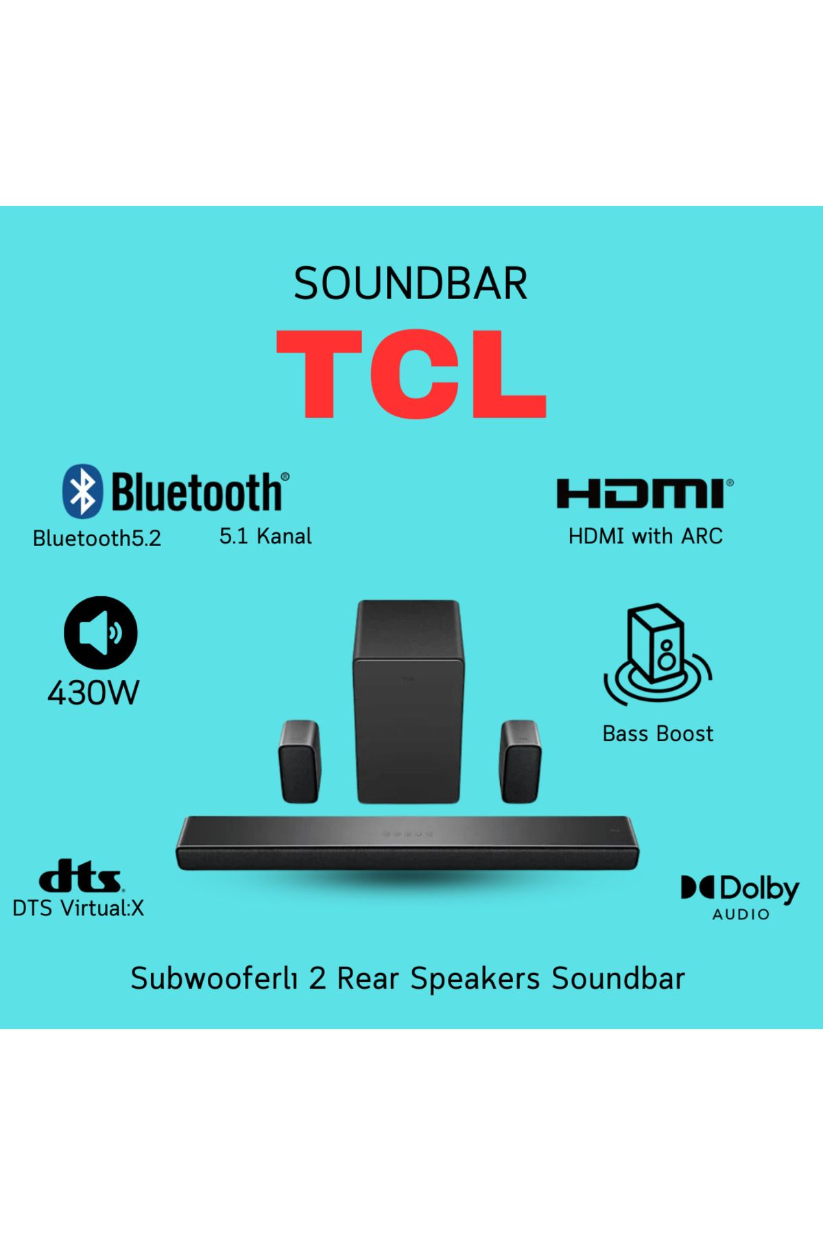 Dolby Audio, Kablosuz Subwoofer ve Çevresel Uydu Hoparlörler ile 5.1 Kanallı Soundbar