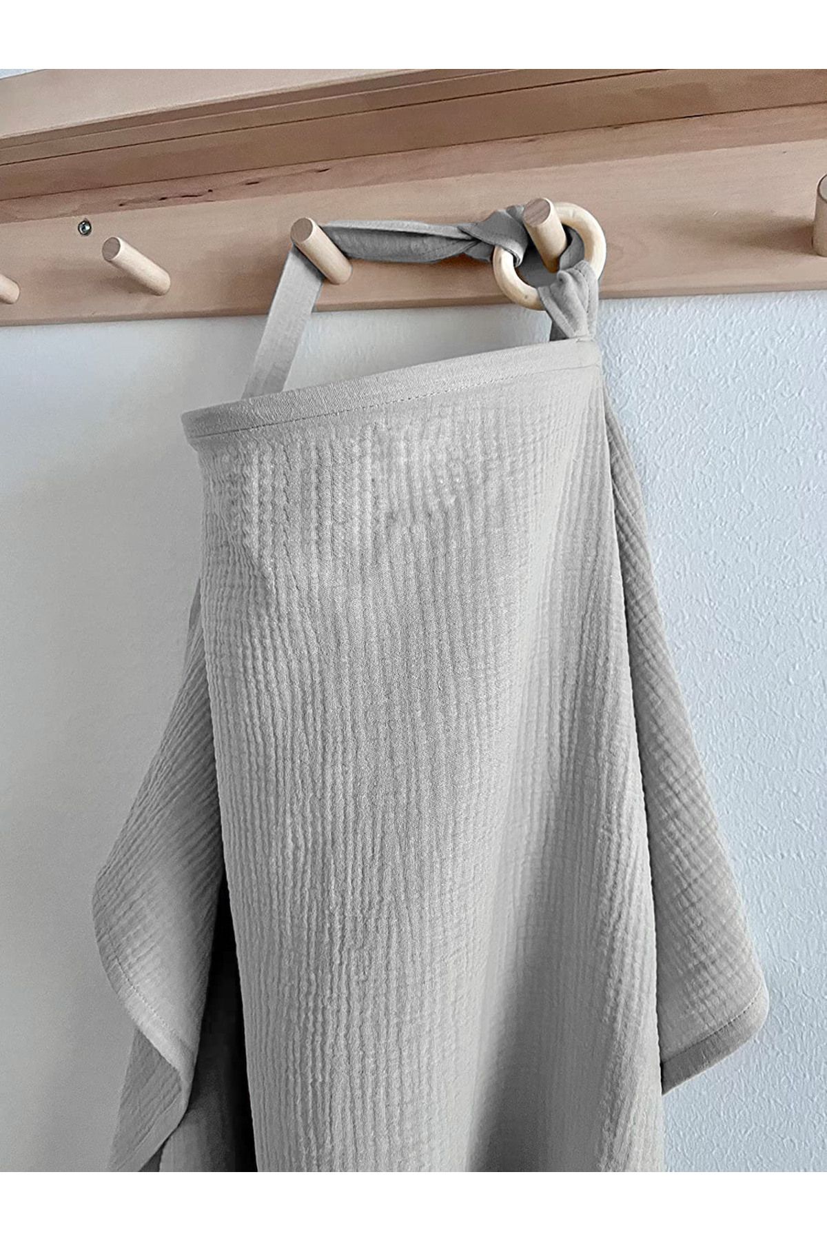 minoshes %100 Pamuklu 4 Katlı Organik Halkalı Müslin Emzirme Önlüğü 65x100 Cm / Gri