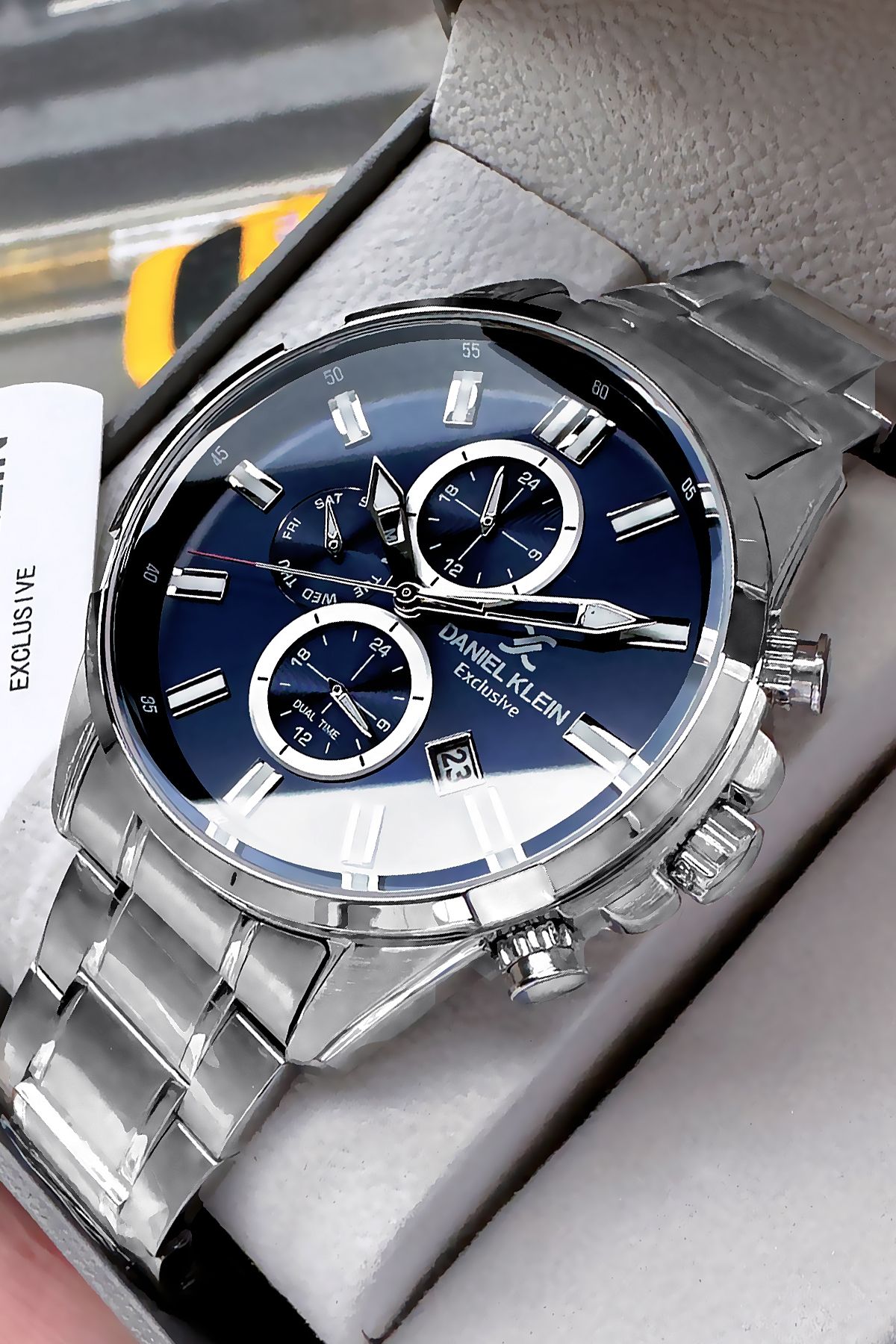 Daniel Klein-Premium Men's Wristwatch 3 Atm Waterproof Silver Color Steel Strap + Natural Stone Bracelet Cbk234 2