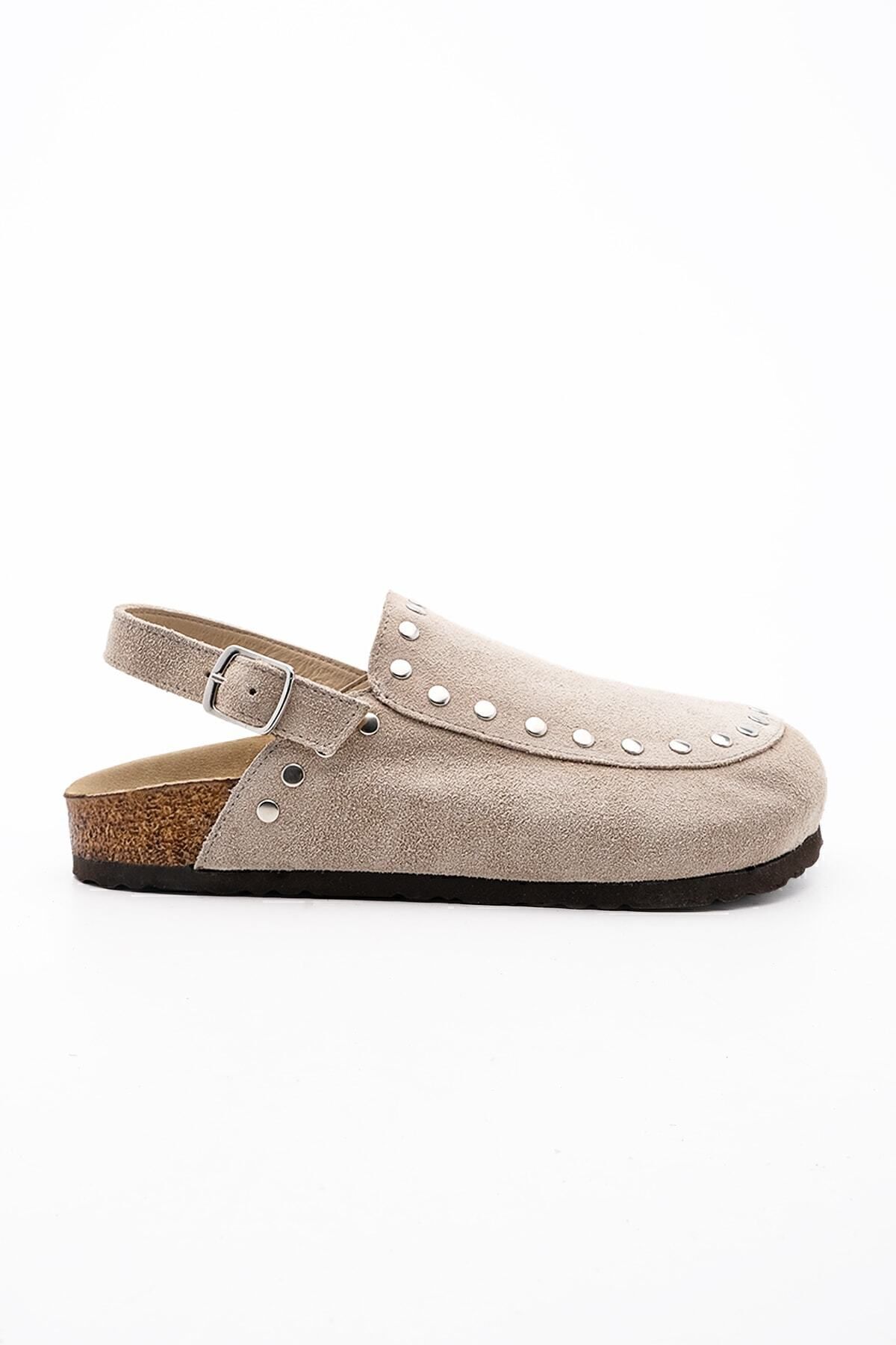 Marjin-Damen Sandalen aus echtem Leder mit Eva-Sohle, vorne geschlossen, mit Nieten, lässige Sandalen Bolve Beige 3