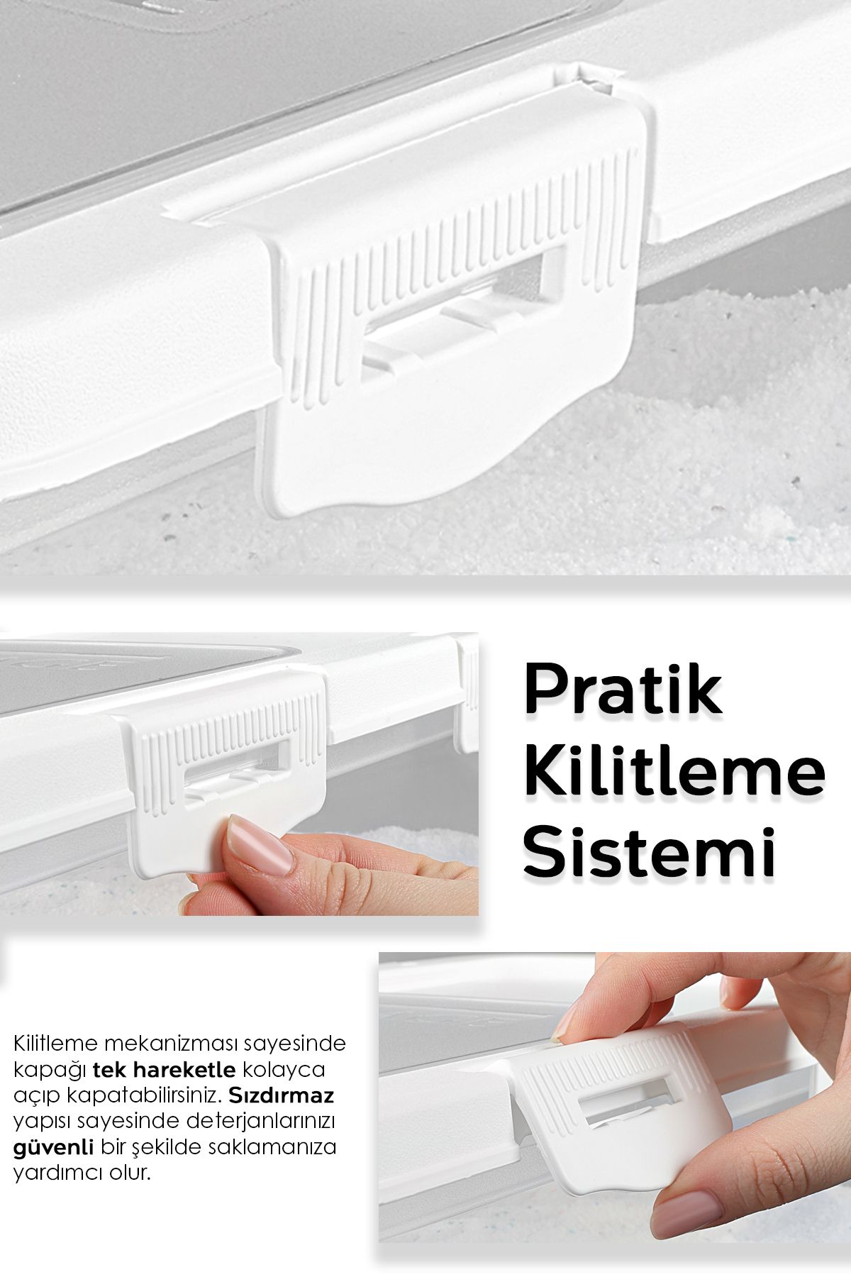 Meleni Home-1 Piece Labelled Detergent Storage Box - Sliding Lid with Lock Tablet Powder Detergent Container 10 Lt White 4
