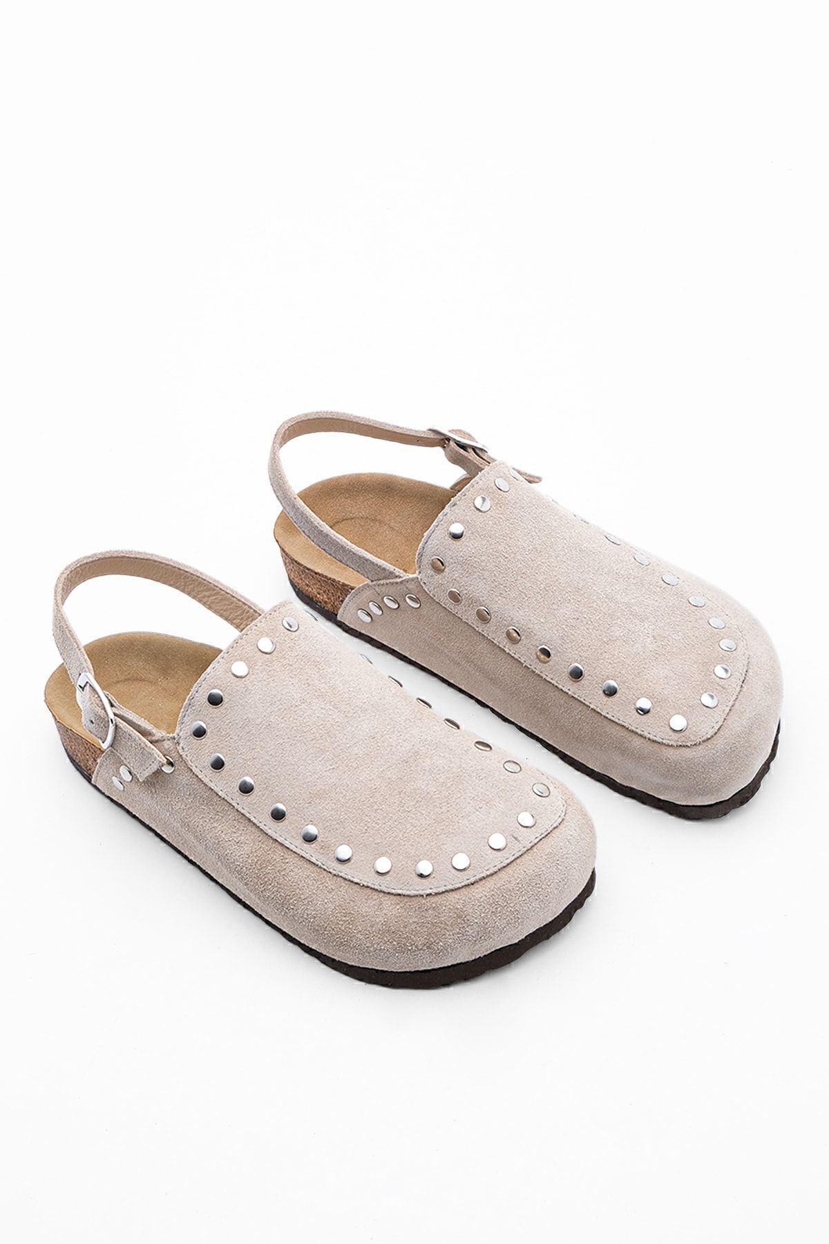 Marjin-Damen Sandalen aus echtem Leder mit Eva-Sohle, vorne geschlossen, mit Nieten, lässige Sandalen Bolve Beige 5