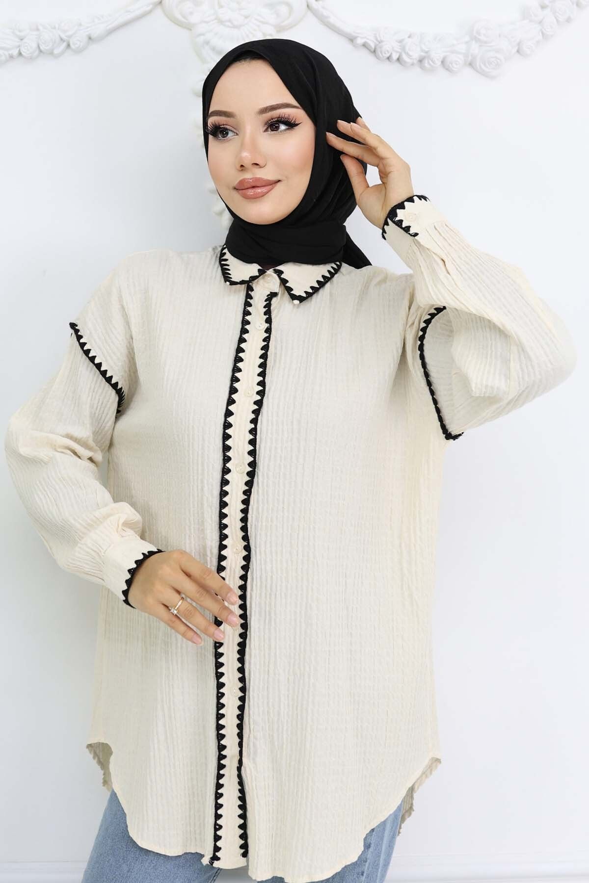 benguen-2047 Model Embroidered Shirt - Stone Color 4