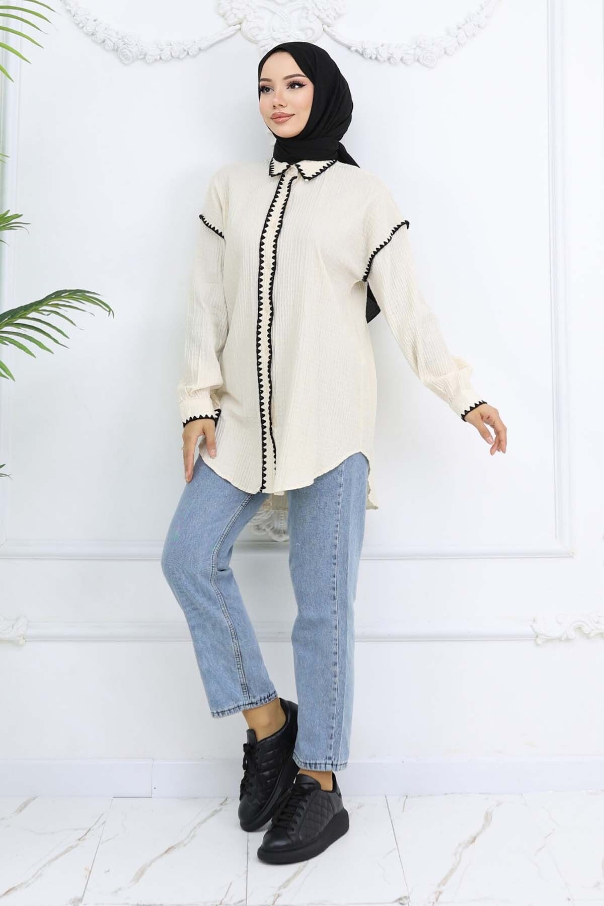 benguen-2047 Model Embroidered Shirt - Stone Color 2