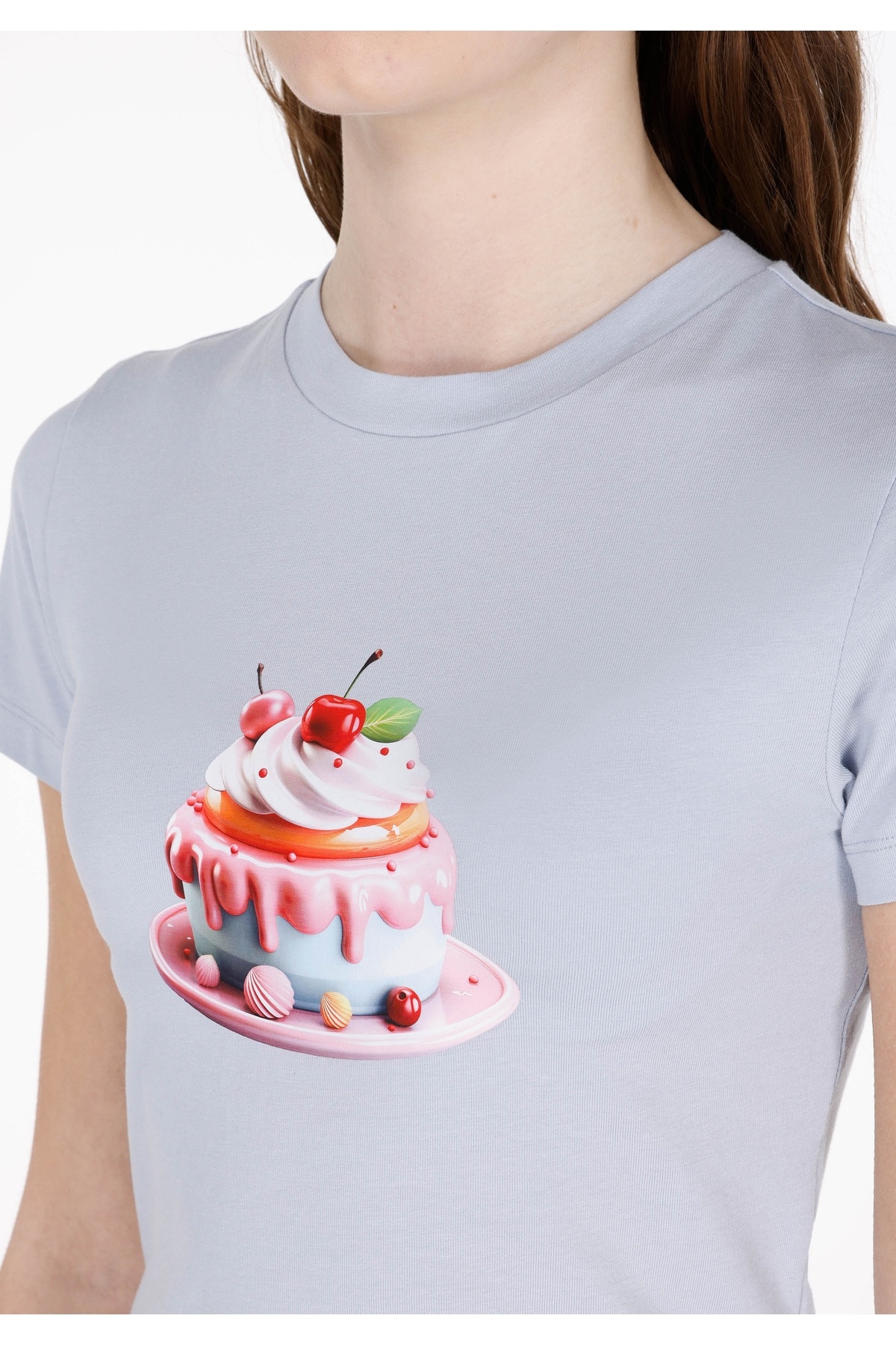 Colin's-Tricou albastru cu mânecă scurtă pentru femei, cu decolteu rotund, slim fit 4