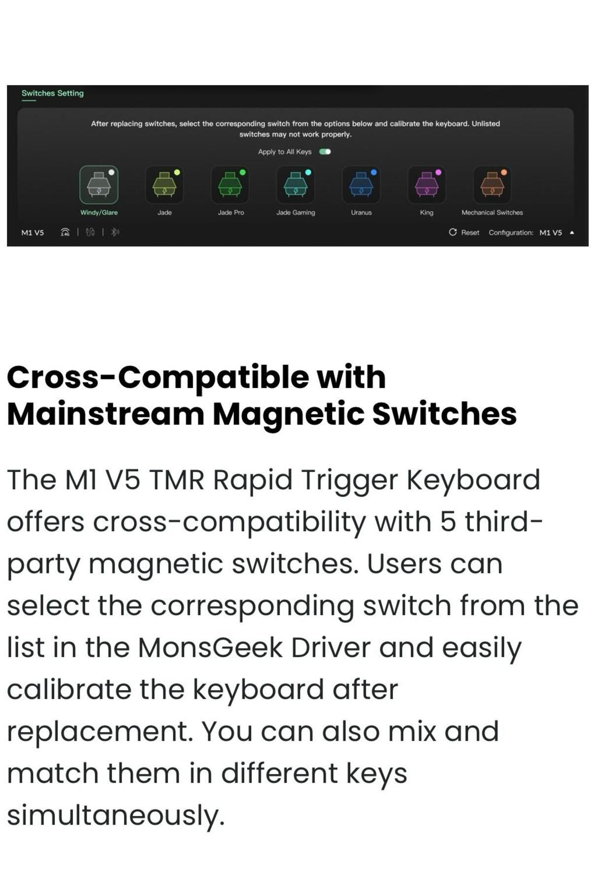 Monsgeek M1 V5 TMR – RGB Aydınlatmalı, Tam Manyetik Switch, Kablosuz 3 Modlu Mekanik Gaming Klavye - 7