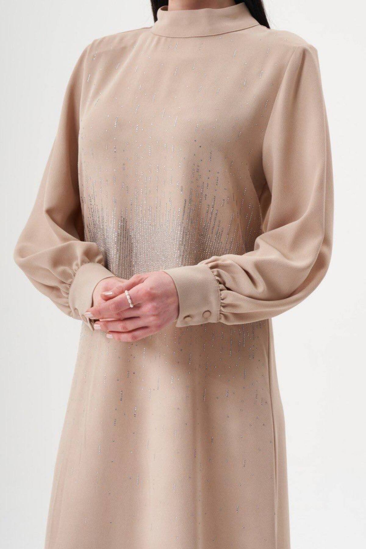 Jupe  Kadın Taş detaylı Krep Elbise 7244 - Görsel 7