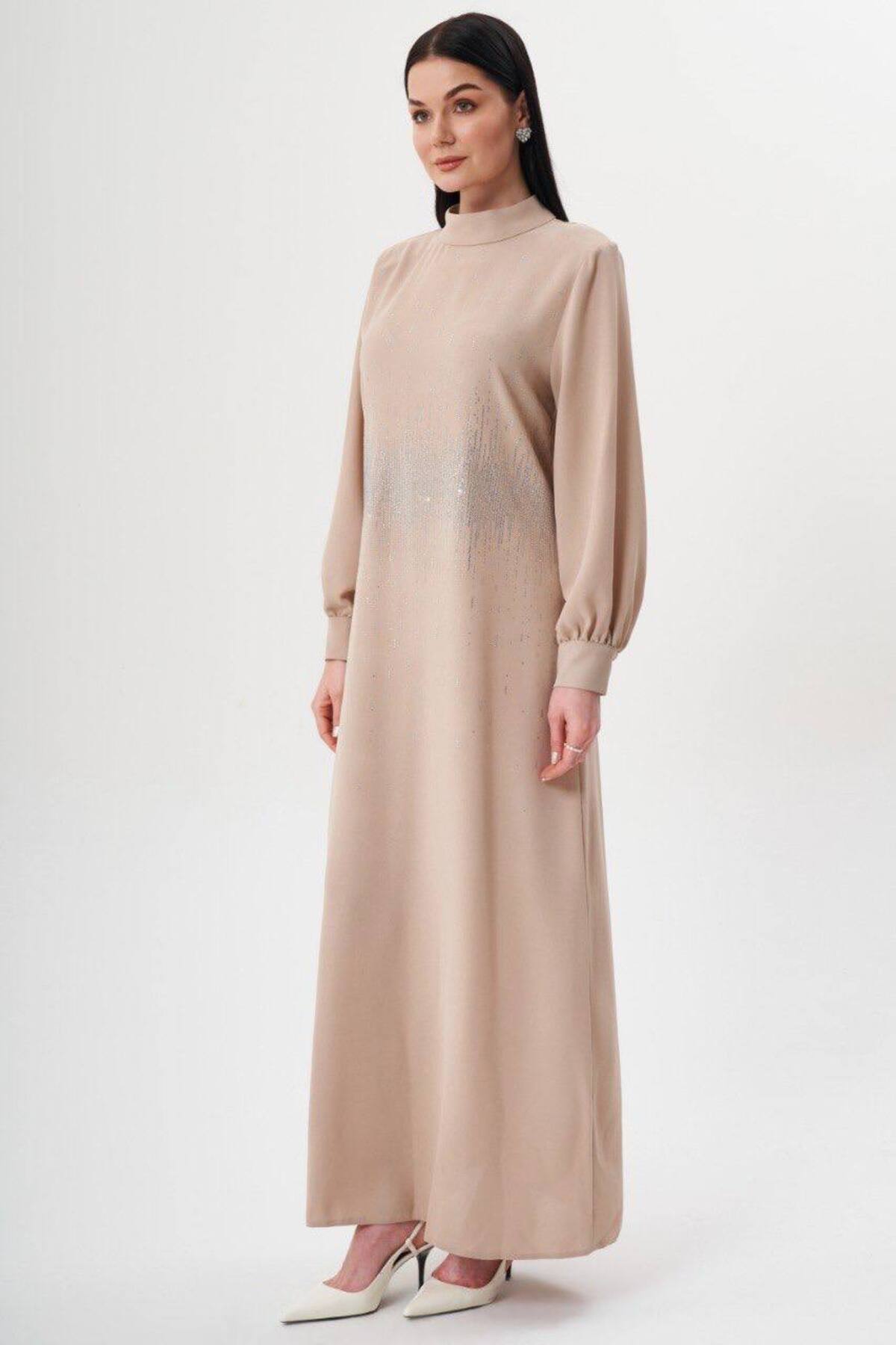 Jupe  Kadın Taş detaylı Krep Elbise 7244 - Görsel 5