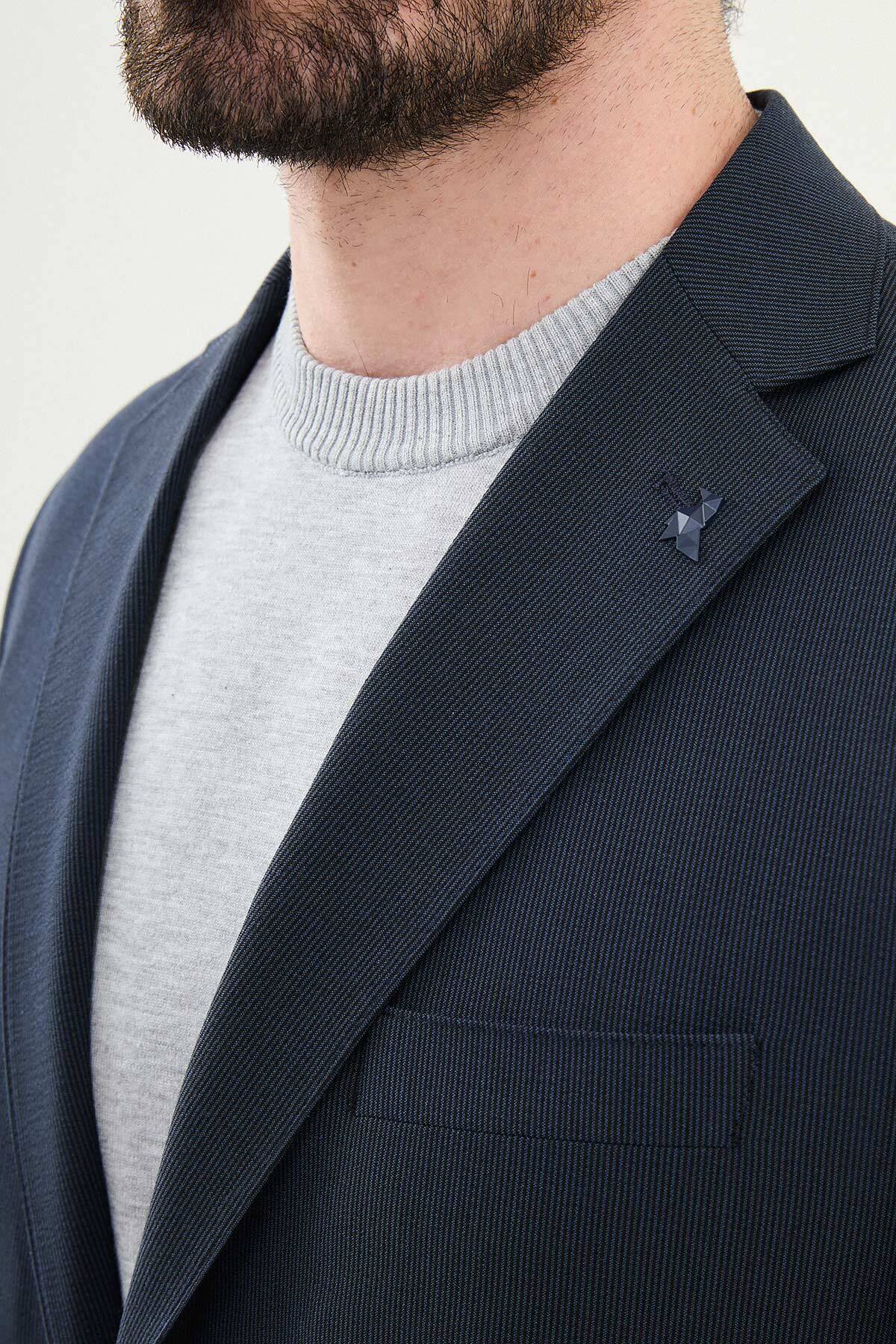 Çizgili Slim Fit Torba Cep İpli Erkek Takım Elbise Lacivert - 45378.25Y — رنگارنگ — تصویر 2 از 6