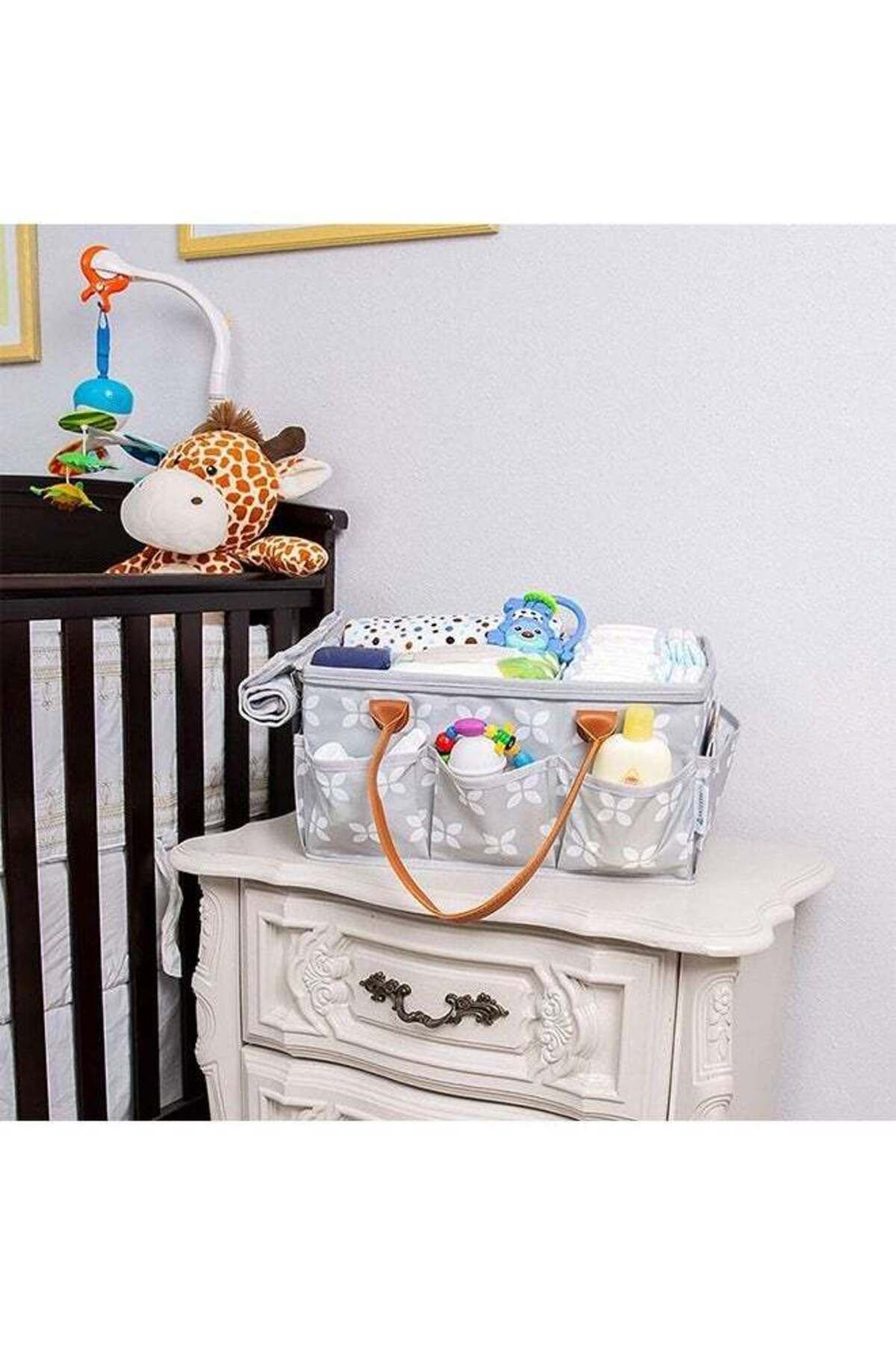 COOYA-Baby Diaper Caddy Bag, With Zipper Lid And Leather Handle, Large Capacity, Portable and Durable 6